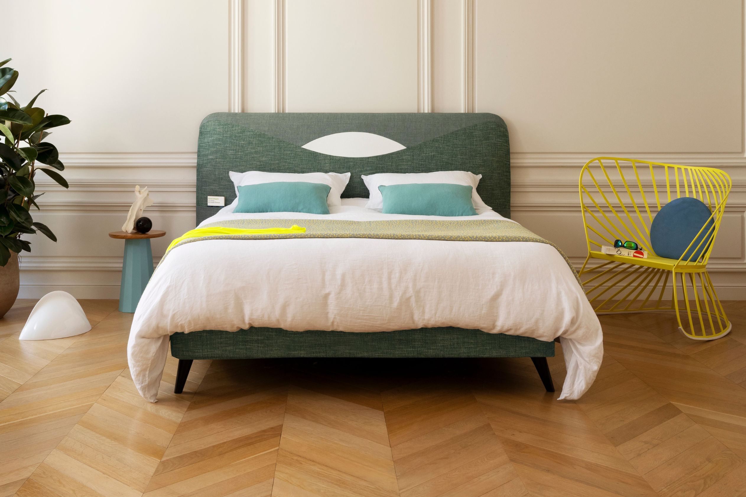 Bed with a headboard designed by Constance Guisset x treca paris